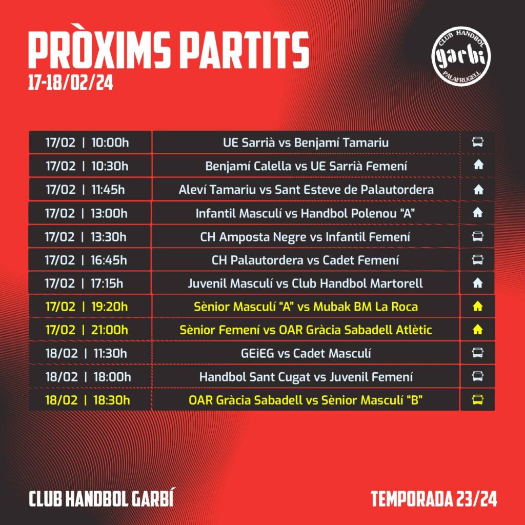 Partits del Club Handol Garbí 17 i 18 de febrer de 2024