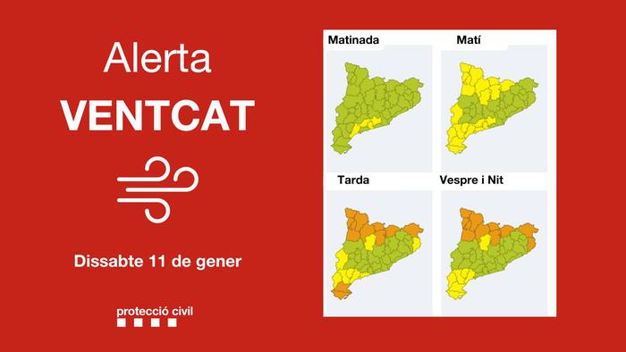 Alerta de Protecció civil del vent d'aquest dissabte