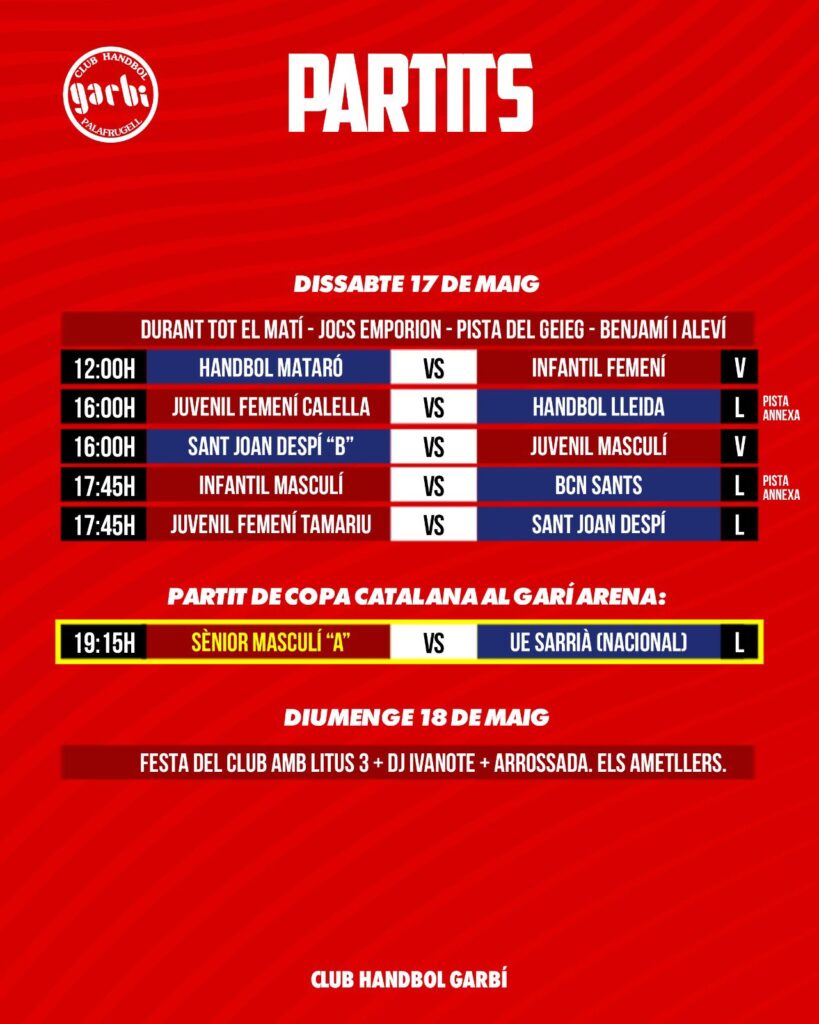 Partits del Club Handbol Garbí del 17 de maig