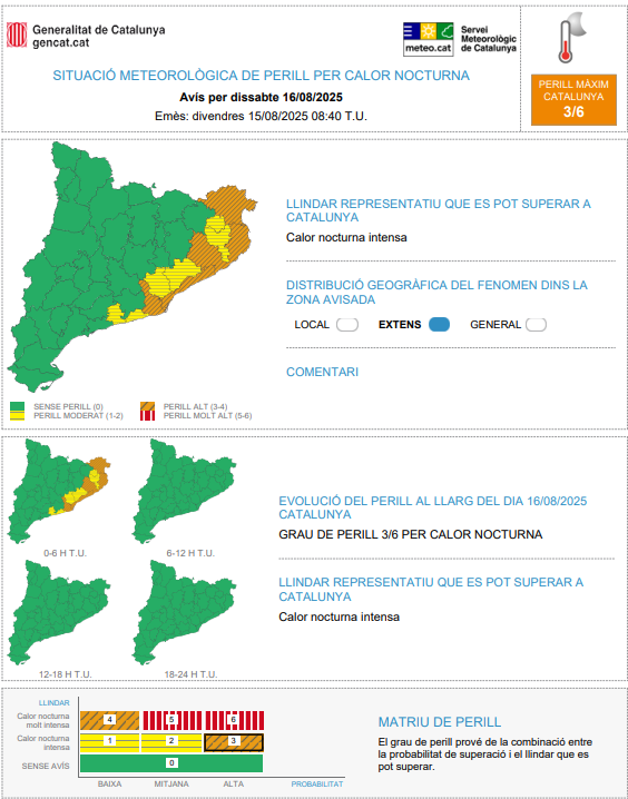 Avís de dissabte del Meteocat