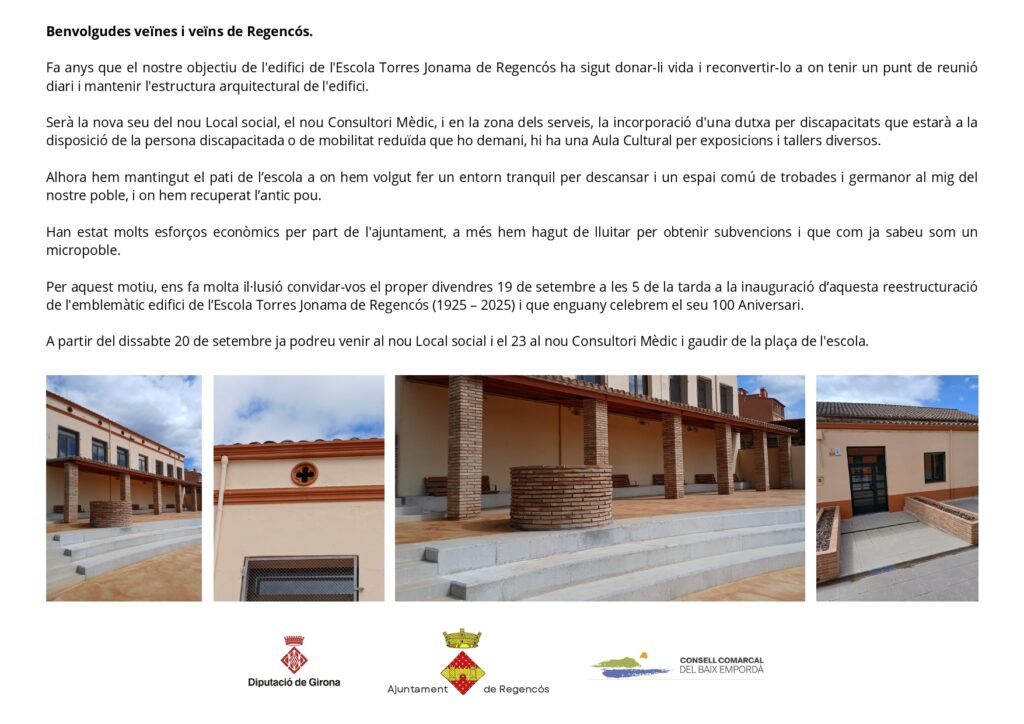 Inauguració de l'escola Torres Jonama de Regencós